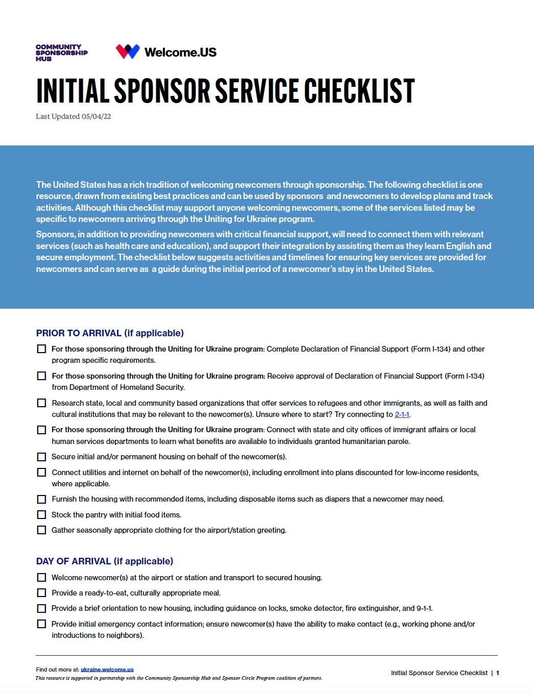 Common Law Sponsorship Checklist